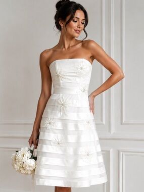 ‎NWT Galina Floral Appliqué Short Wedding Reception Dress Size 8